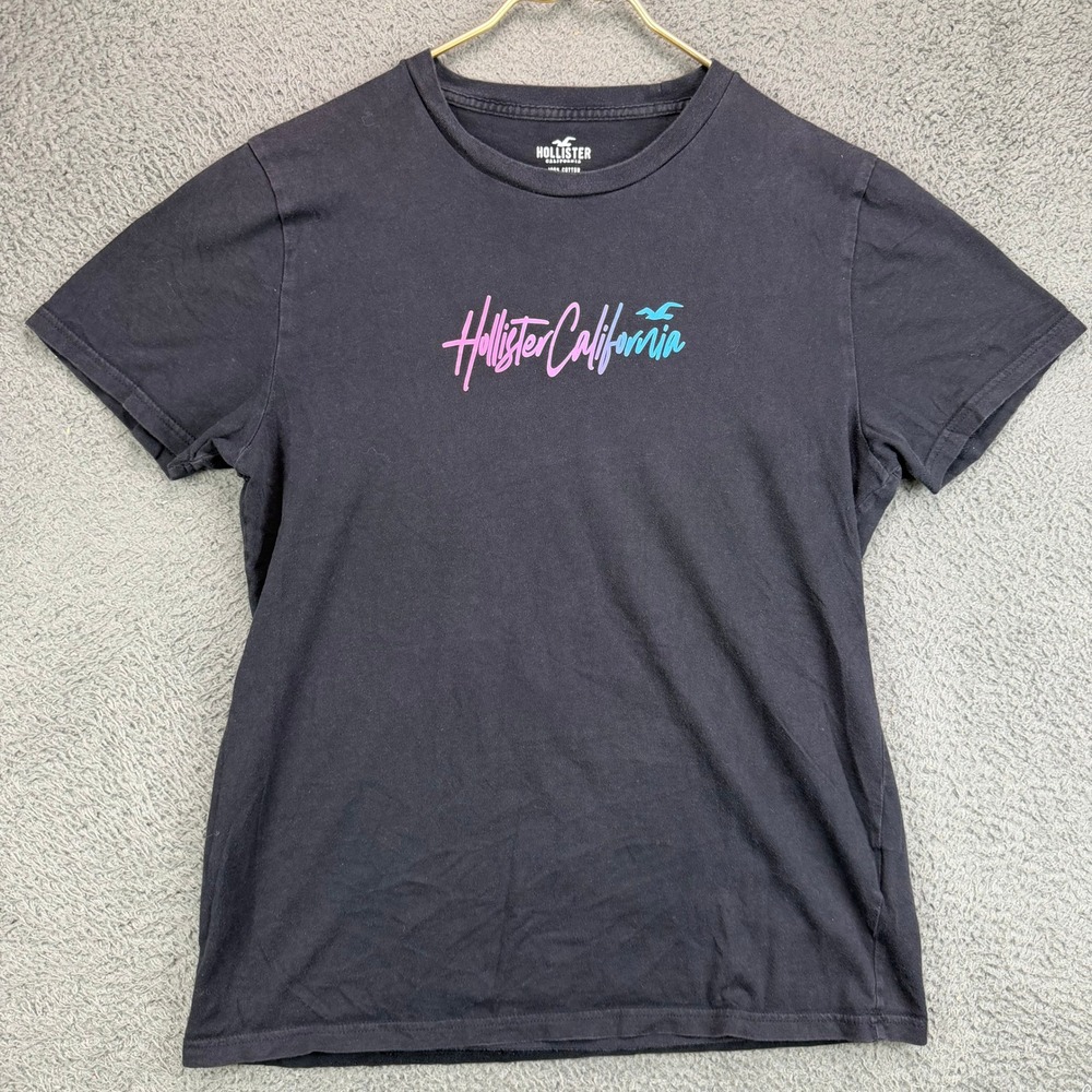 Hollister California Mens Medium Black Graphic T-Shirt Palm Trees Neon Logo